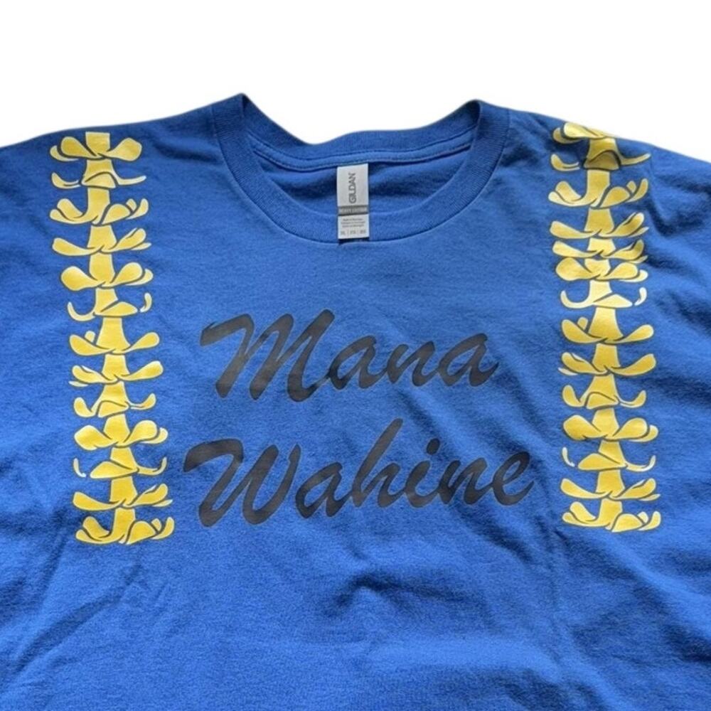 HAWAII MANA WAHINE T SHIRT UNISEX 2XL BLUE YELLOW LEI GRAPHIC COTTON TEE
